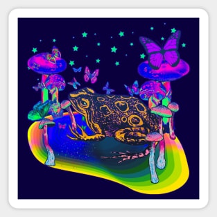 Psychedelic Magic Mushroom Frog Toad & Butterflies Colorful (version 2) Vibrant Tie Dye Sticker